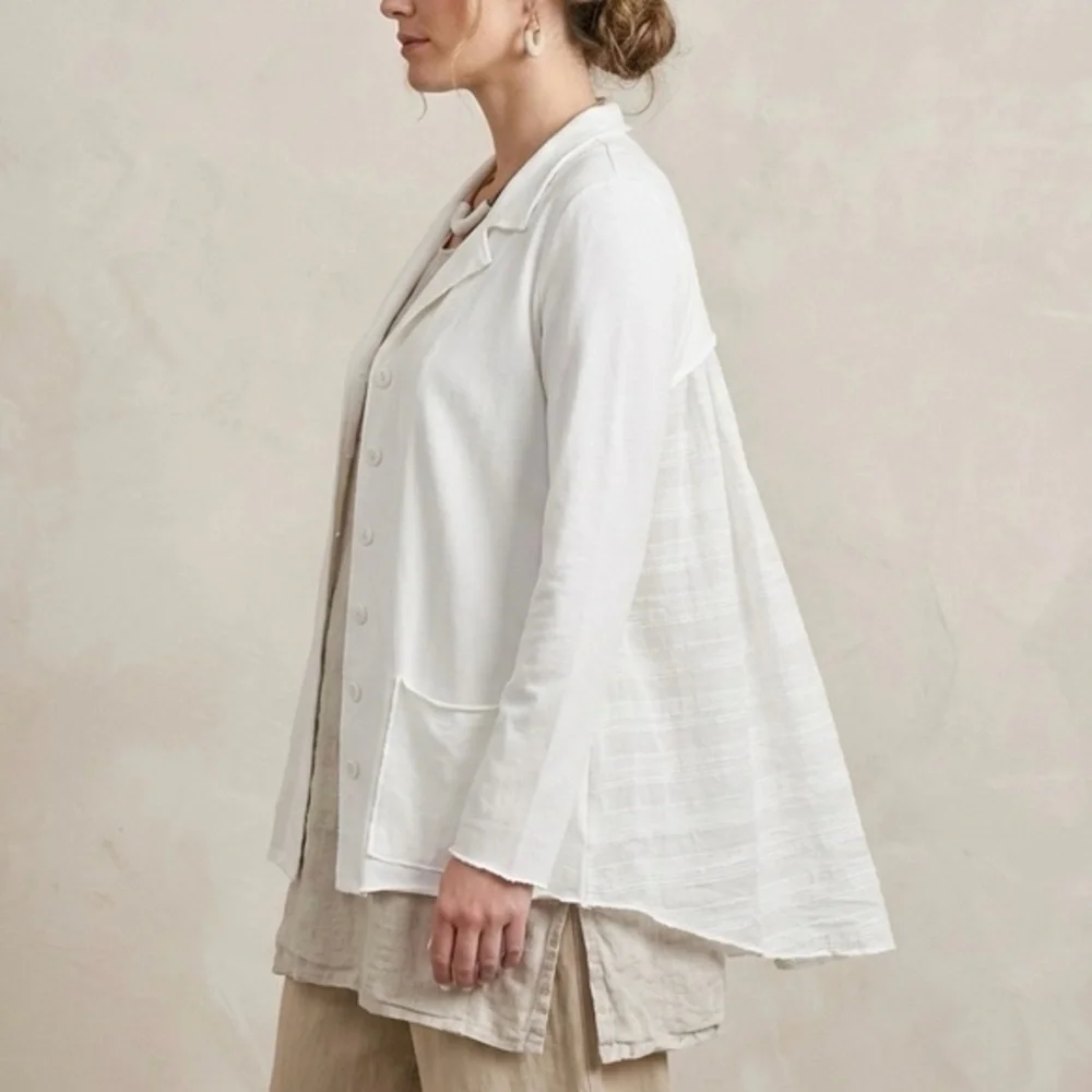 LUUKAA White Tiered Back Cotton Jersey Architectural Jacket